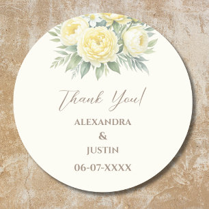 Pegatina Redonda Boda de arco italiano amarillo floral