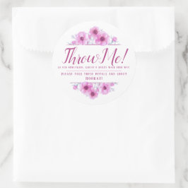 Pegatina Redonda Boda de arte de flores anémicas rosadas me lanza p