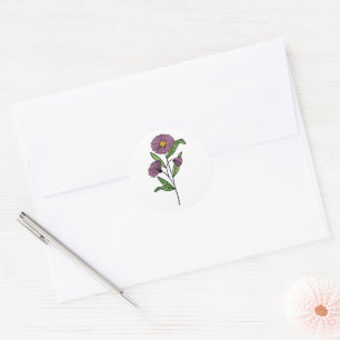Pegatina Redonda Boda de Aster minimalista Púrpura