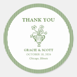 Pegatina Redonda Boda de banda floral verde clásico gracias