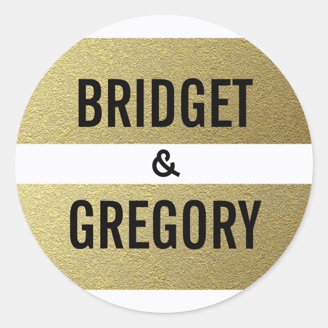 Pegatina Redonda Boda de bandas de Relieve metalizado dorado (Anverso)