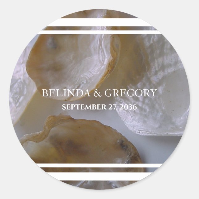 Pegatina Redonda Boda de Beach Clams (Anverso)