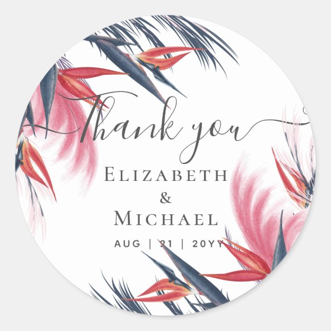 Pegatina Redonda Boda de Berry de la Marina Tropical Pampas (Anverso)