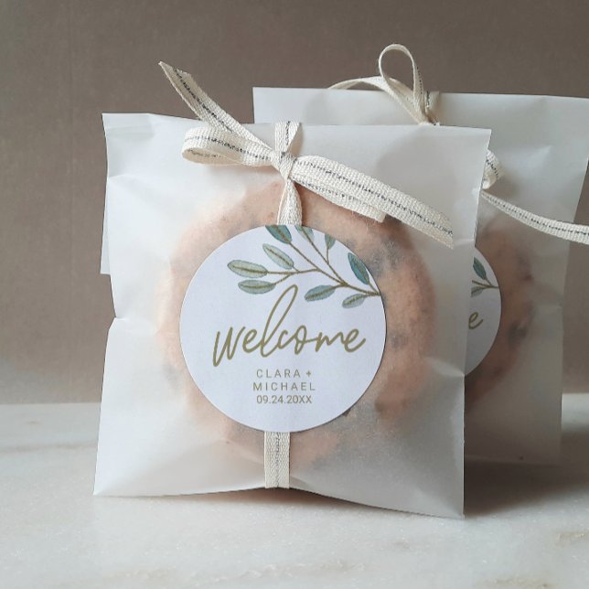 Pegatina Redonda Boda de bienvenida con vino dorado Eucalyptus (Subido por el creador)