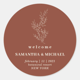 Pegatina Redonda Boda De Bienvenida Ivy Floral Terracotta Indie