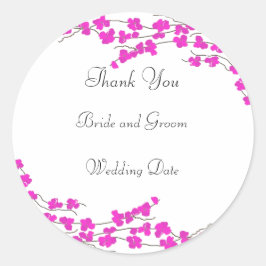 Pegatina Redonda Boda de Blossom Rosado Caliente Gracias