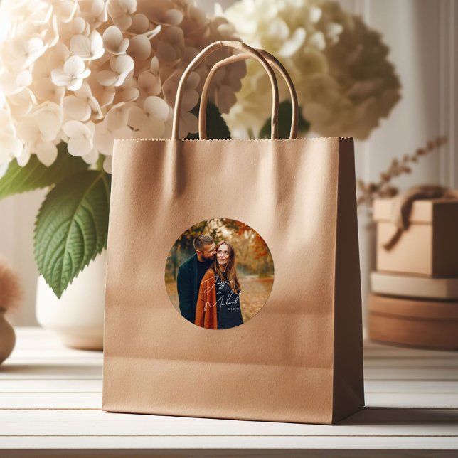 Pegatina Redonda Boda de Boho con guión elegante (Subido por el creador)