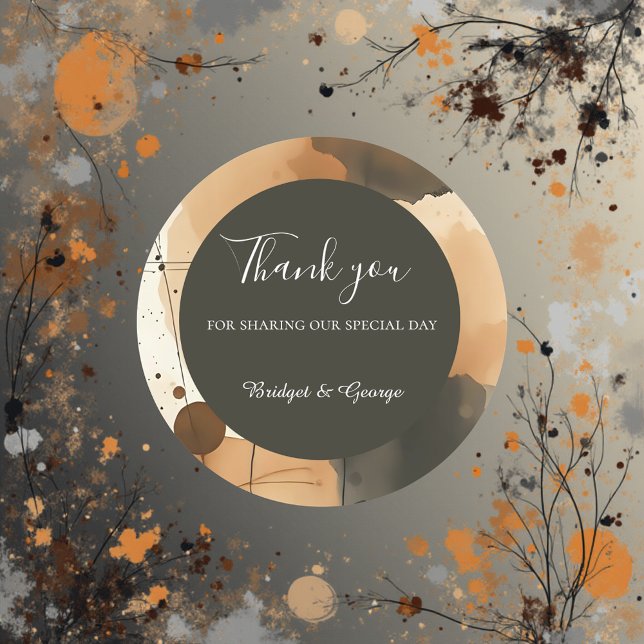 Pegatina Redonda boda de boho marrón abstracto rústico (Subido por el creador)