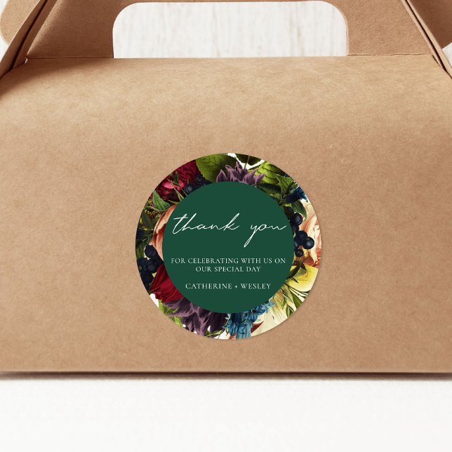 Pegatina Redonda Boda de Borgoña Floral de Moody Green Esmeralda (Subido por el creador)