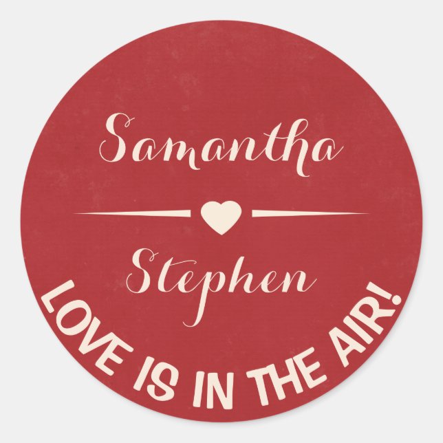Pegatina Redonda Boda de Borgoña Roja personalizada por amor a los  (Anverso)