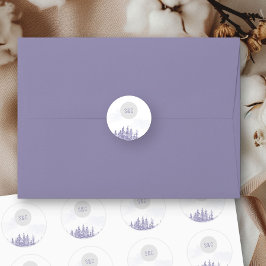 Pegatina Redonda Boda de bosques de invierno Monograma simple acuar