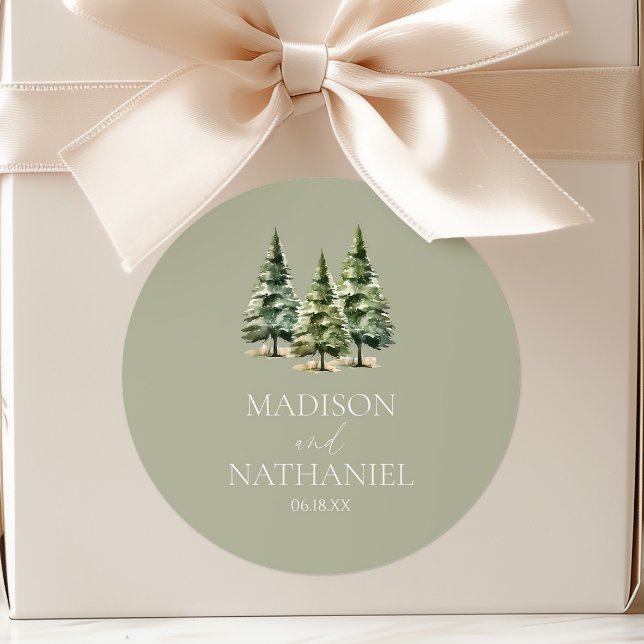 Pegatina Redonda Boda de bosques de pinos de nieve en invierno mini (Subido por el creador)