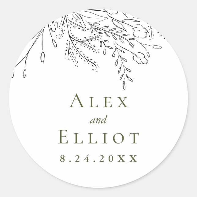 Pegatina Redonda Boda de Bouquet desbordante (Anverso)