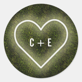 Pegatina Redonda Boda de Boxwood White Neon Heart