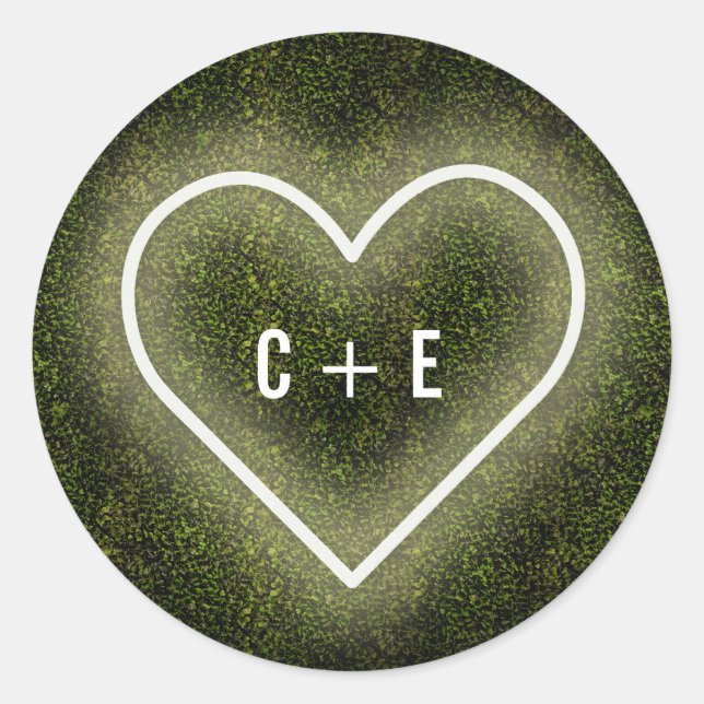 Pegatina Redonda Boda de Boxwood White Neon Heart (Anverso)