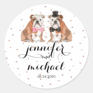 Pegatina Redonda Boda de Bulldog Inglés