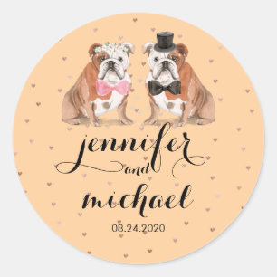 Pegatina Redonda boda de Bulldog inglés naranja