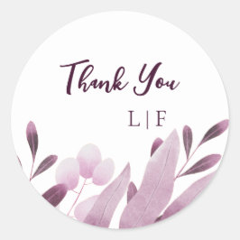 Pegatina Redonda Boda de Burgundy Big Leaf Gracias