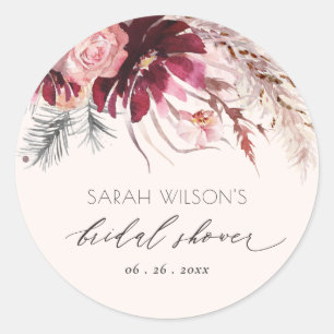 Pegatina Redonda Boda de Burgundy Blush Floral Pampas Grass 