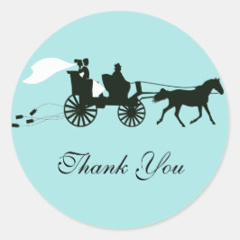 Pegatina Redonda Boda de caballos y transportes Gracias a los Pegat