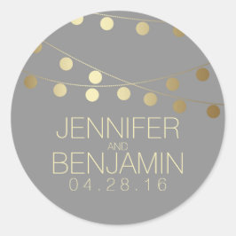 Pegatina Redonda Boda de cadena de Relieve metalizado dorado de luc