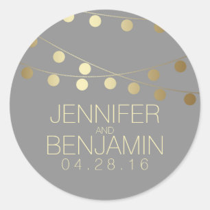 Pegatina Redonda Boda de cadena de Relieve metalizado dorado de luc