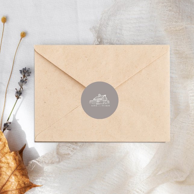 Pegatina Redonda Boda de Caída de Granja Gris Amethyst Art Line (Subido por el creador)