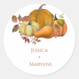 Pegatina Redonda boda de calabaza de otoño minimalista