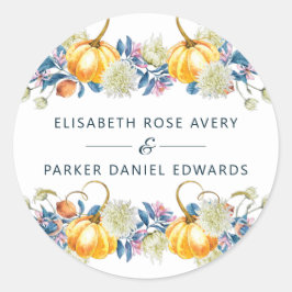 Pegatina Redonda Boda de calabaza floral personalizado otoño