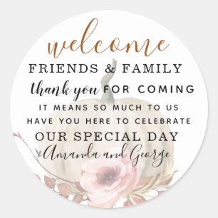 Pegatina Redonda Boda de calabaza otoñal gracias