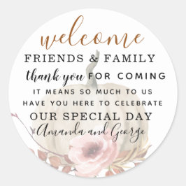 Pegatina Redonda Boda de calabaza otoñal gracias