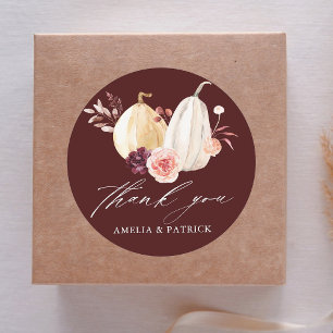 Pegatina Redonda Boda de calabaza rusa de Borgoña Gracias