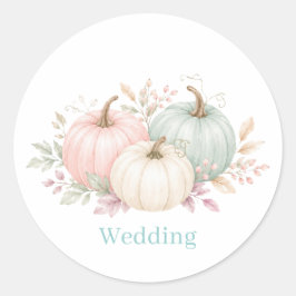 Pegatina Redonda Boda de calabazas de acuarela pastel