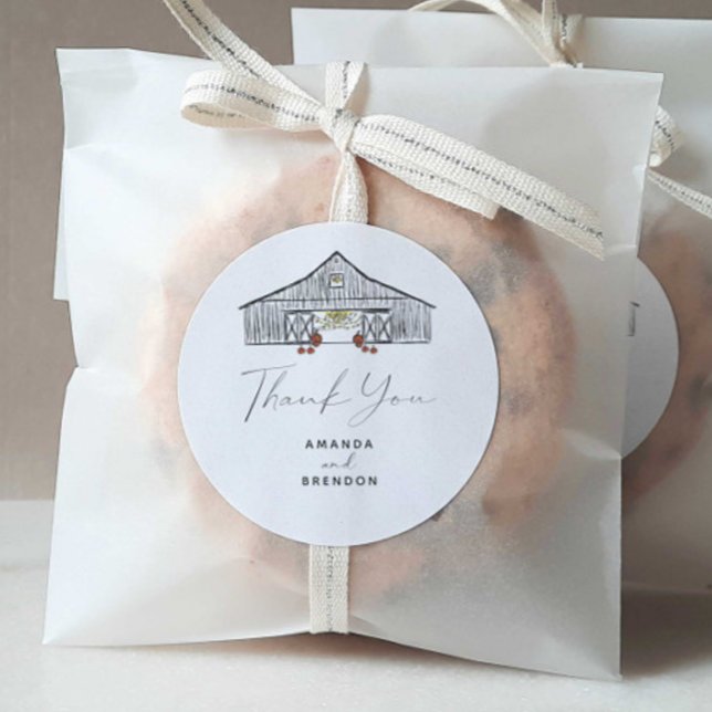 Pegatina Redonda Boda de calabazas del granero de otoño gracias (Subido por el creador)