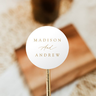 Pegatina Redonda Boda de Caligrafía en Oro Elegante