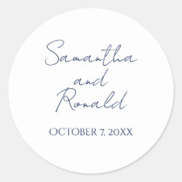 Pegatina Redonda Boda de caligrafía Minimalista moderna de la Marin