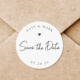Pegatina Redonda Boda de Caligrafía Moderna a Mano Save the Date