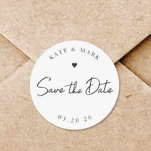Pegatina Redonda Boda de Caligrafía Moderna a Mano Save the Date