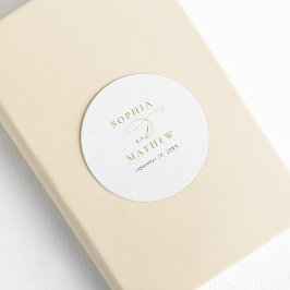 Pegatina Redonda Boda de caligrafía moderna de oro blanco