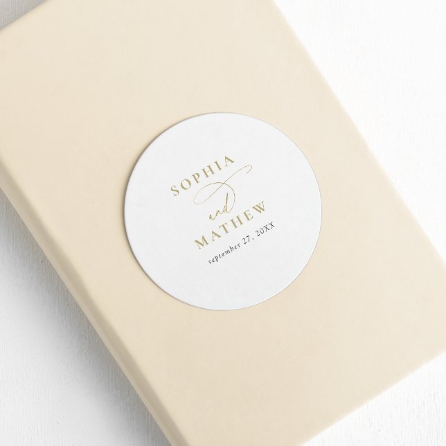 Pegatina Redonda Boda de caligrafía moderna de oro blanco (Subido por el creador)