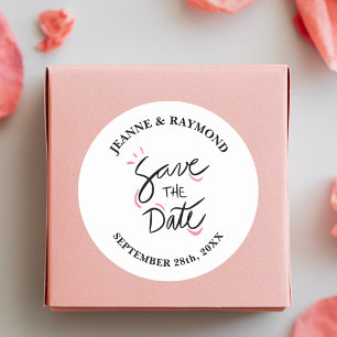 Pegatina Redonda Boda de Caligrafía Personalizada y Elegante para G