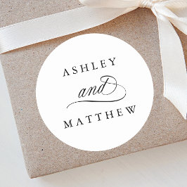 Pegatina Redonda Boda de caligrafía romántica de Swirly