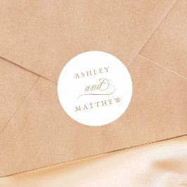 Pegatina Redonda Boda de caligrafía romántica dorada
