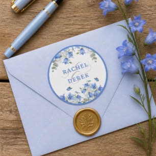 Pegatina Redonda Boda de Campanilla Azul