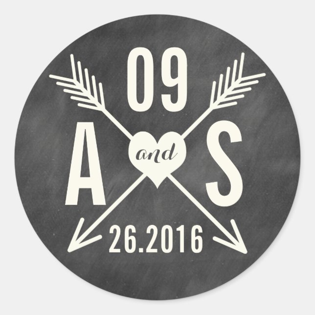 PEGATINA REDONDA BODA DE CHALKBOARD MODERNO (Anverso)