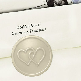 Pegatina Redonda Boda de Champagne Dos Corazones Entrelazados