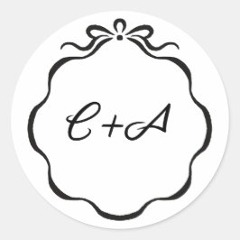 Pegatina Redonda Boda de cintas entintadas y iniciales de plegado