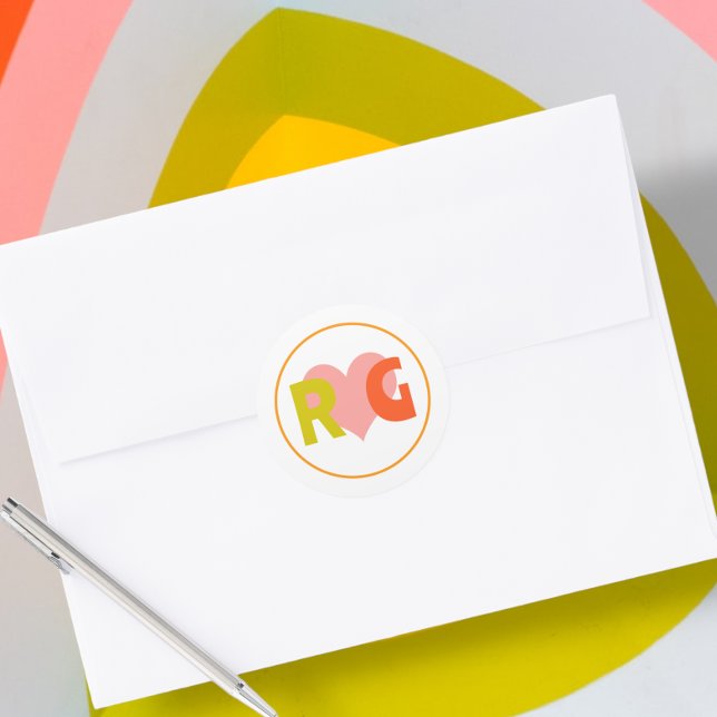 Pegatina Redonda Boda de Citrus Retro Negrita (Bold Retro Citrus Wedding Classic Round Stickers from Ricaso. For the fun bold couple)