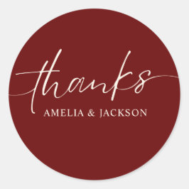 Pegatina Redonda Boda de cobre rojo de Borgoña romántica