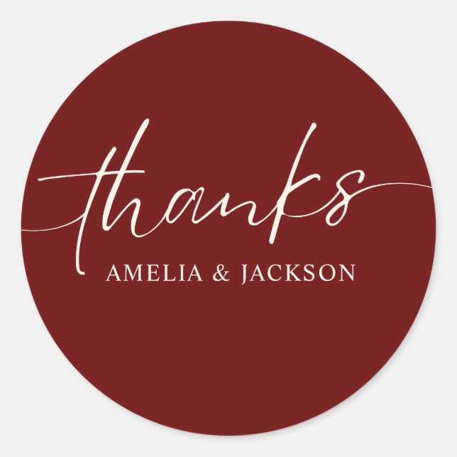 Pegatina Redonda Boda de cobre rojo de Borgoña romántica (Anverso)